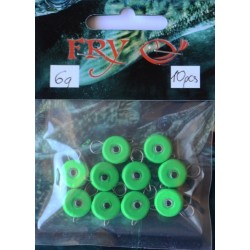 Вантаж вухатий для риболовлі, таблетка (ексцентрик) колір Silvereyes Green Apple, 10шт в уп., вага 6г